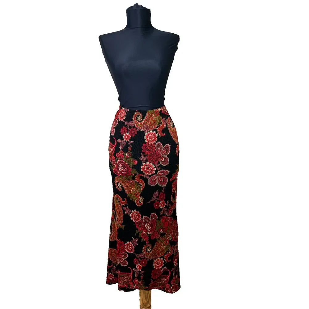 Coldwater Creek Maxi skirt women’s size L  VTG Boho Elastic Waist Dark floral